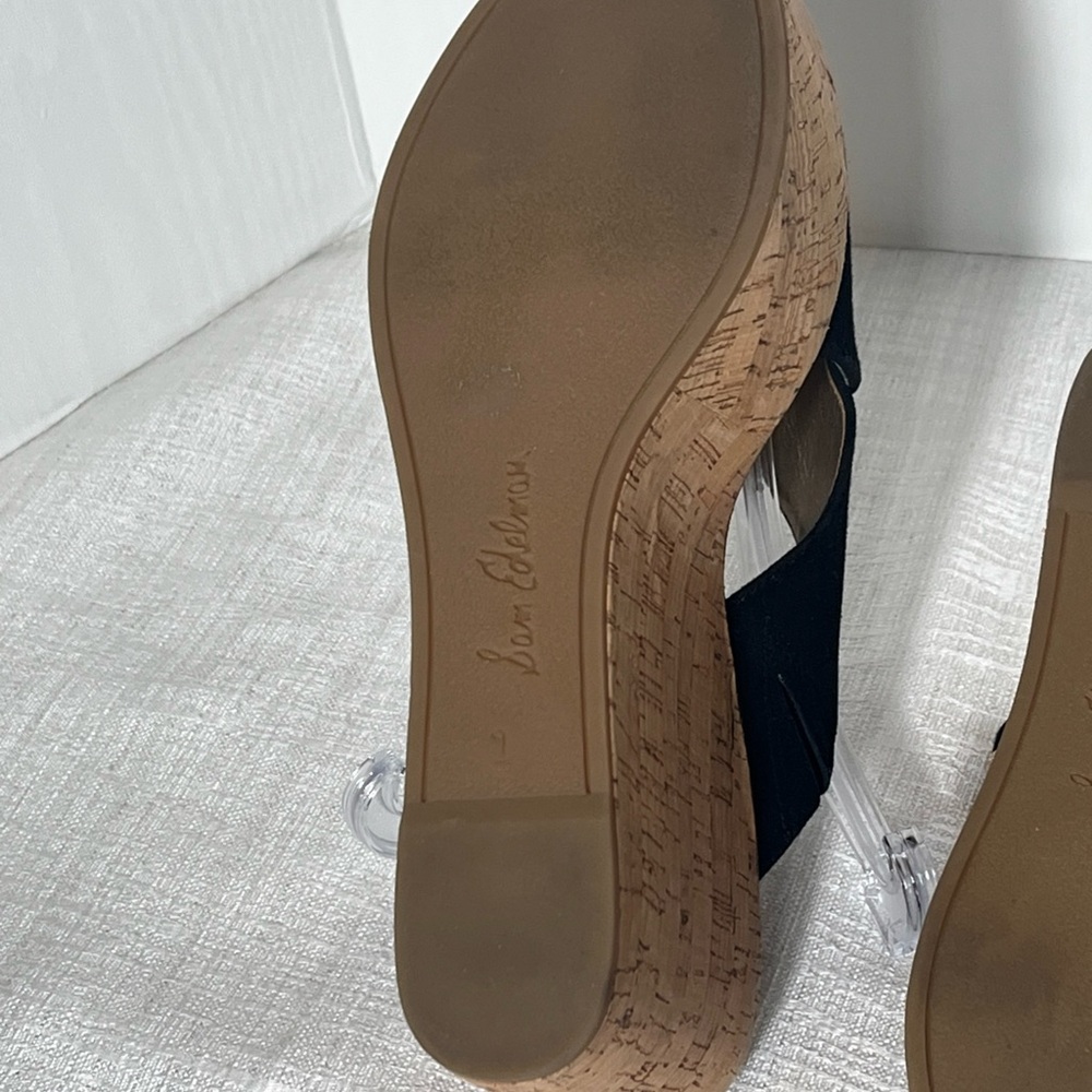 Sam Edelman Darlene Slip On Sandles Cork Look Platform Black Suede Upper Sz 9 - Picture 10 of 16